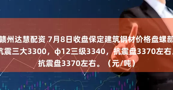 赣州达慧配资 7月8日收盘保定建筑钢材价格盘螺部分跌20，抗震三大3300，φ12三级3340，抗震盘3370左右。（元/吨）